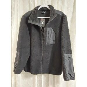 Spyder Mens Black Sherpa Fleece Full Zip Jacket Technical Overlay Large NWT
